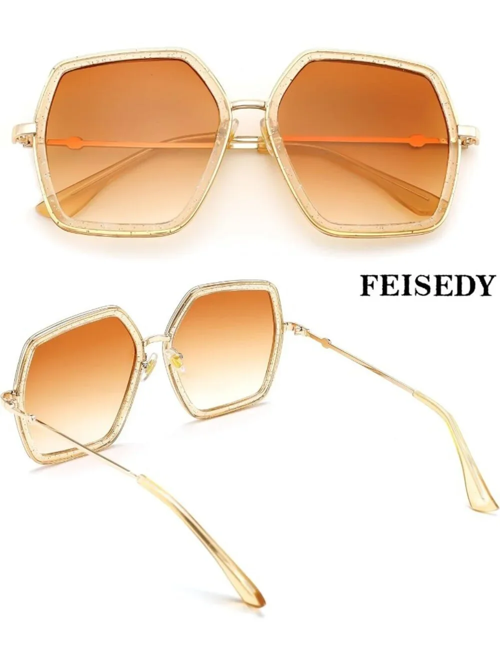 Women's Large Hexagon Inspired Sunglasses Irregular Geometric B2503 Clear Tea